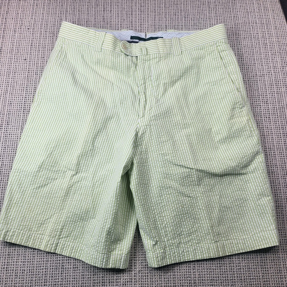 Antas Shorts Mens 36 Green Striped Chino Lightweight 10 Inseam Casual Summer‎
